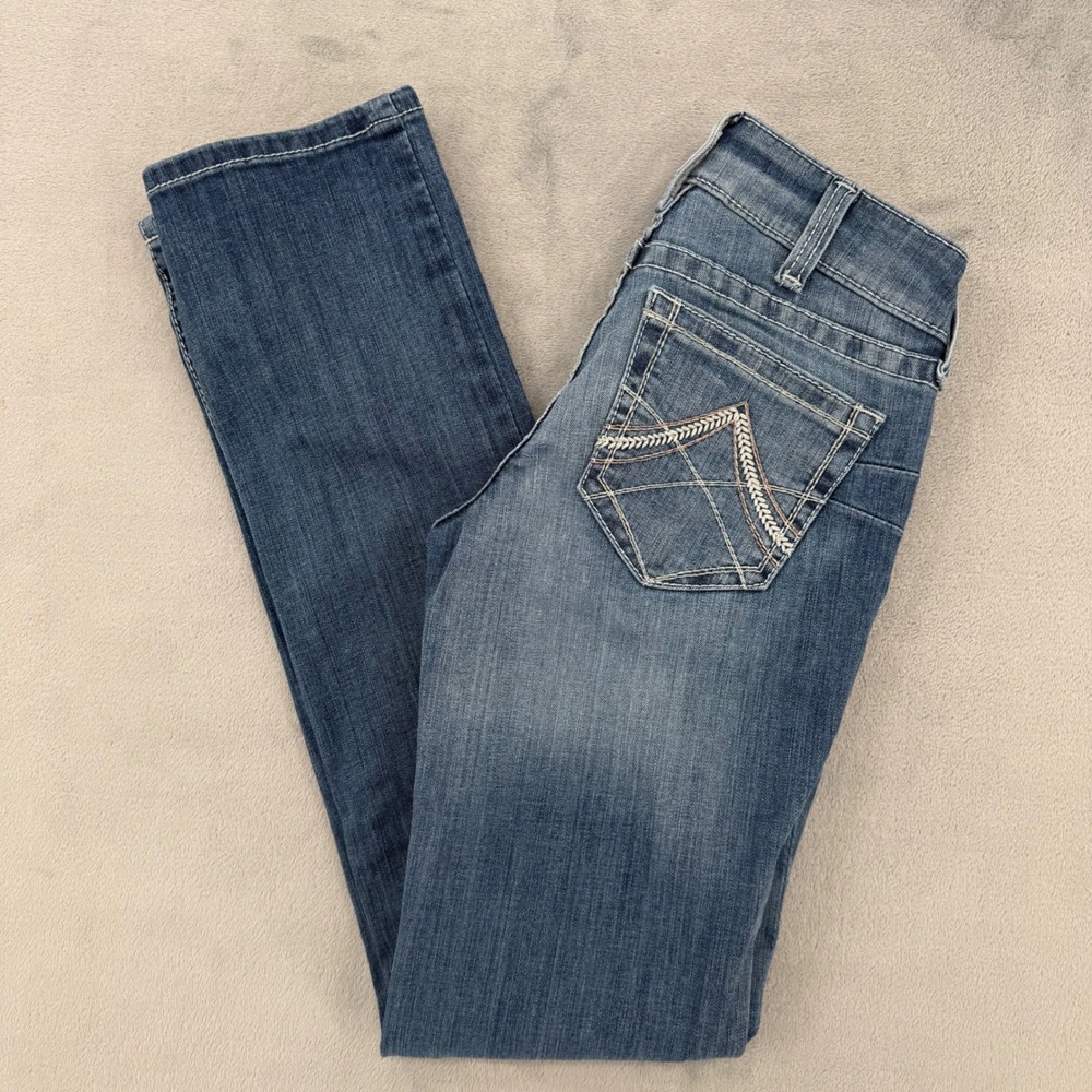 Ariat REAL Denim Jeans Womens 26L Medium Wash Straight Leg Strech Western